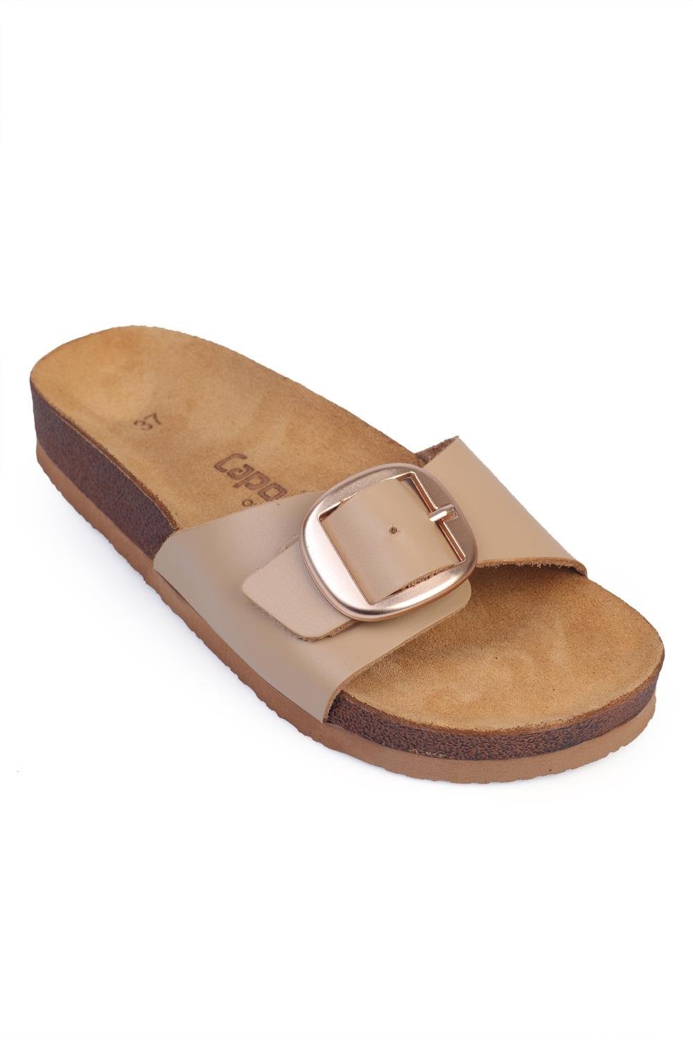Capone Large Buckled Anatomical Cork Sole Leather Sandal