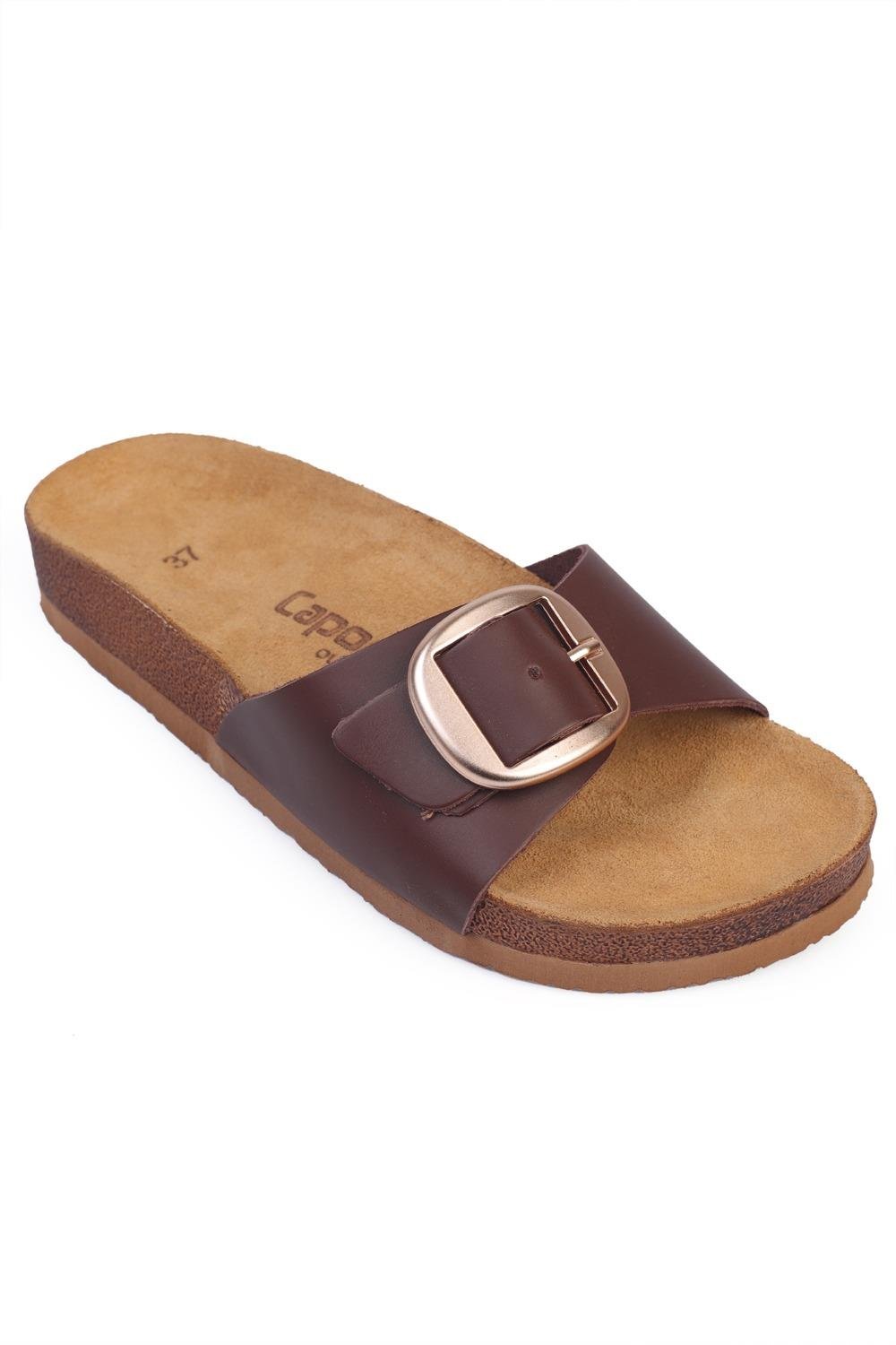 Capone Large Buckled Anatomical Cork Sole Leather Sandal