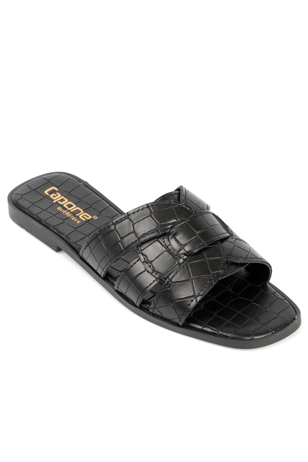 Capone Lauren Women Black Slide Flat Sandals