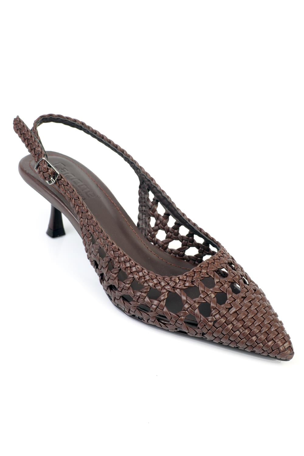 Capone Laurie Woven Pointed Toe Open Back Mid Heel Women Brown Shoe
