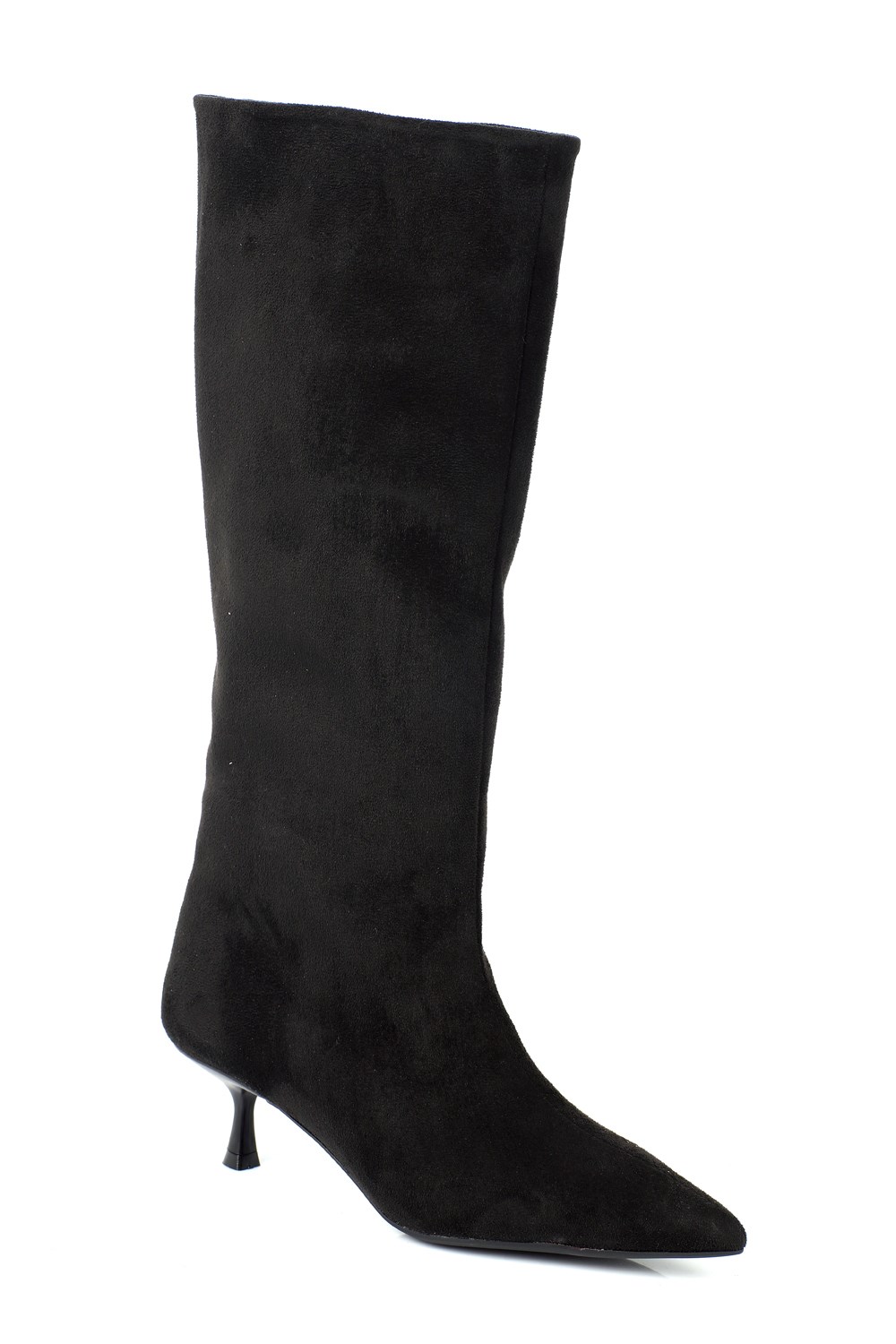 Capone Leila Side Zip Pointed Toe Elegant Mid Heel Women Sued Black Boot