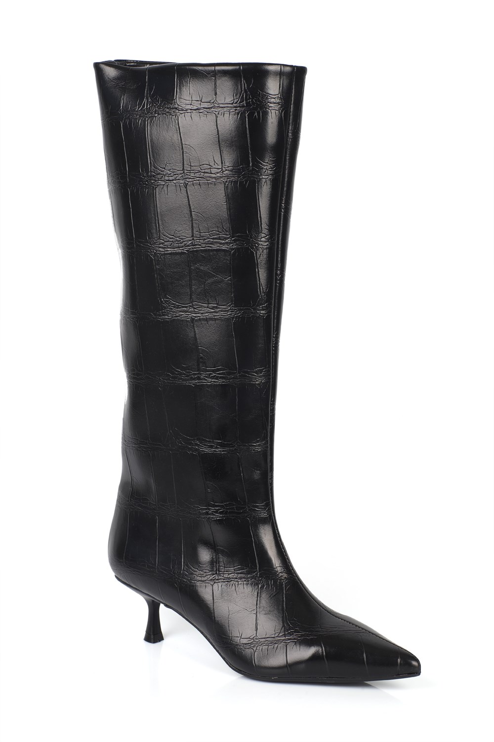 Capone Leila Side Zip Pointed Toe Elegant Mid Heel Women Black Boot
