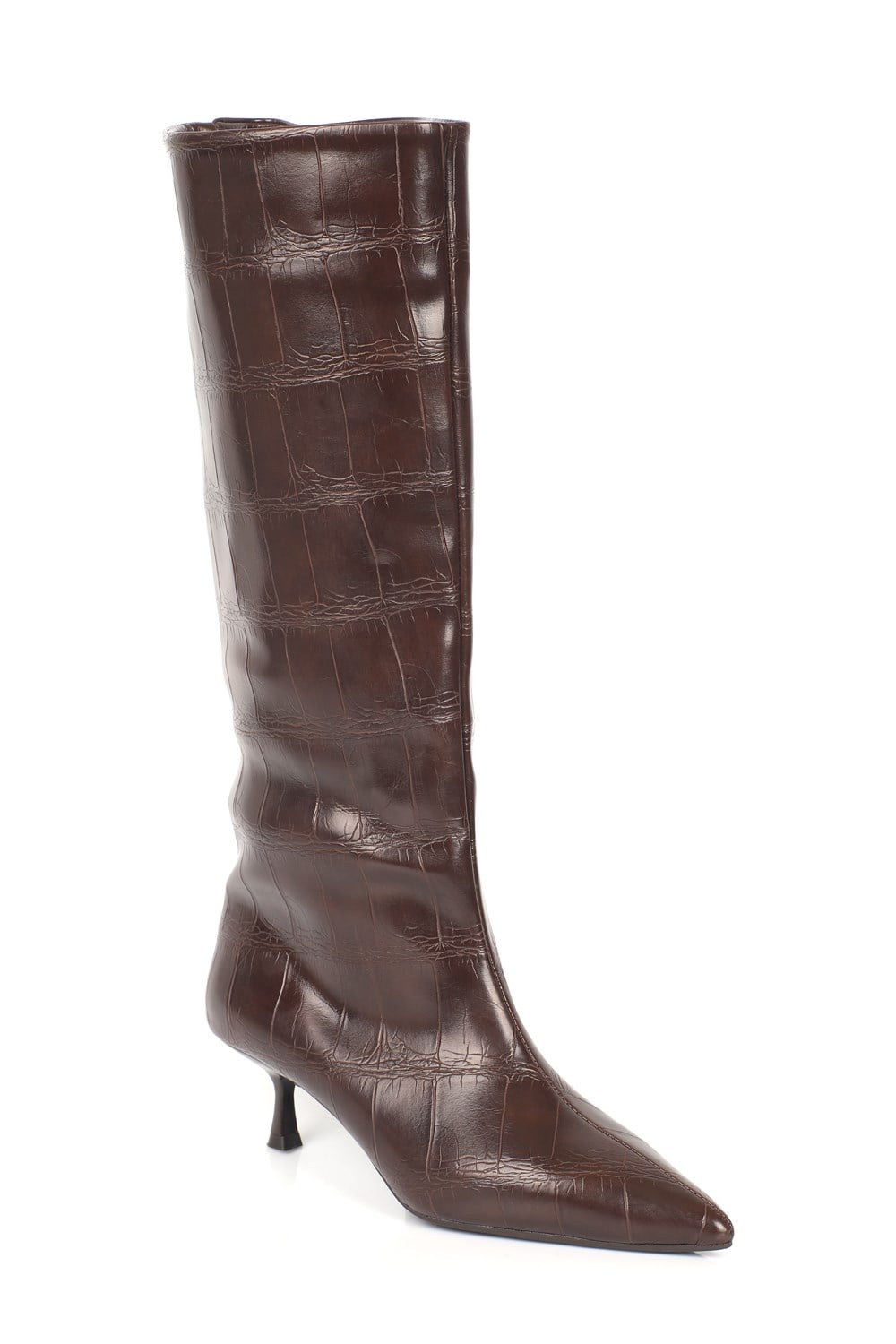 Capone Leila Side Zip Pointed Toe Elegant Mid Heel Women Brown Boot