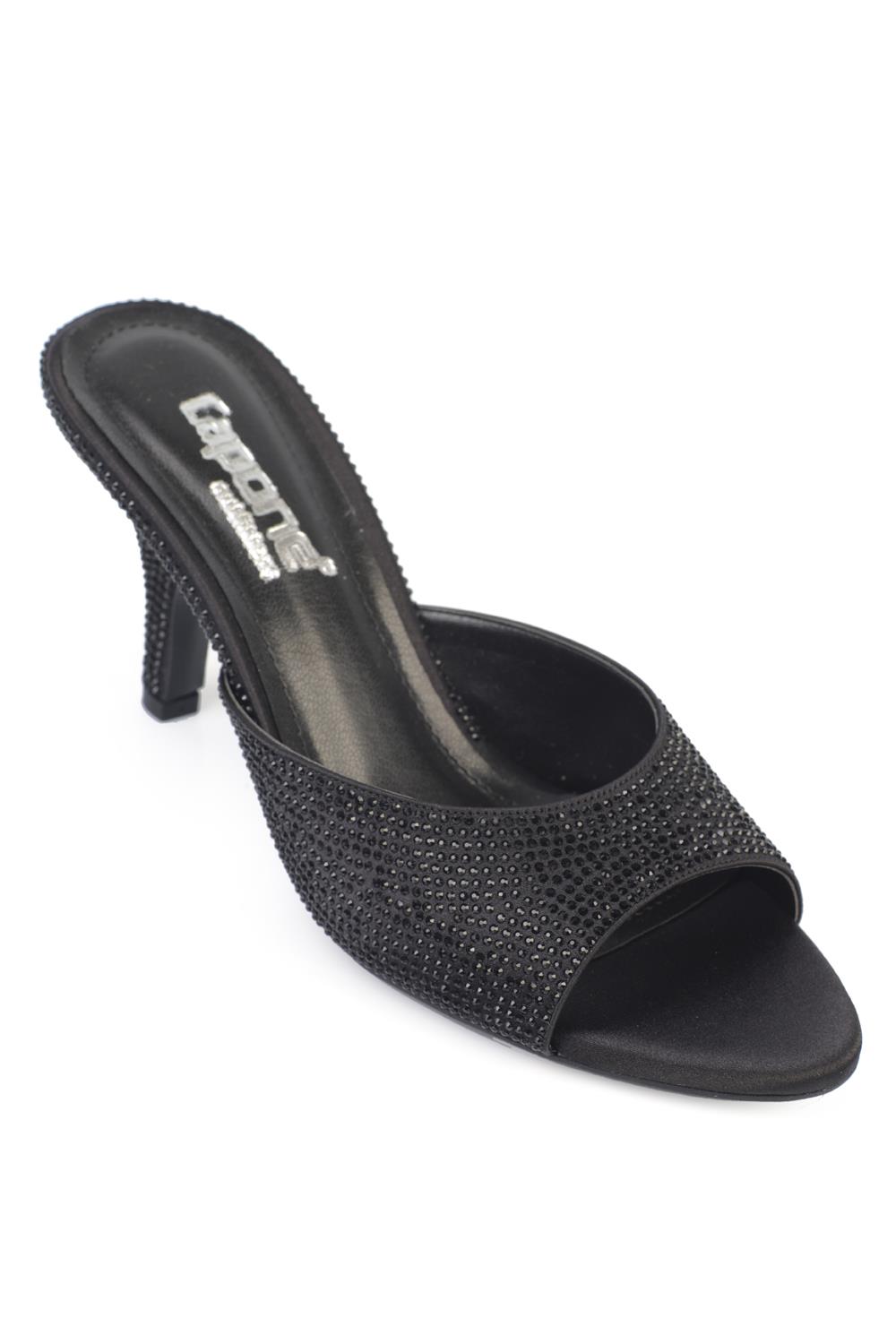 Capone Lenore Crystal Embellished Wedge Mid Heel Satin Women Satin Black Sandal