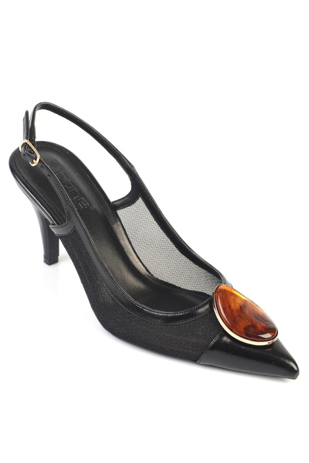 Capone Liane Mid Heel Crystal Embellished Mesh Open Back Women  Shoe