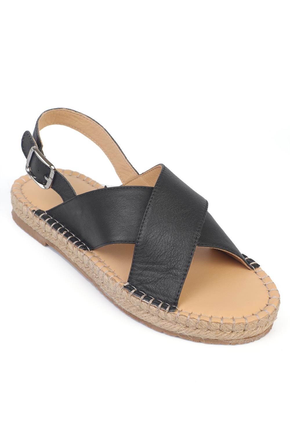 Capone Lilian Genuine Leather Espadrille Sole Women Black Sandal