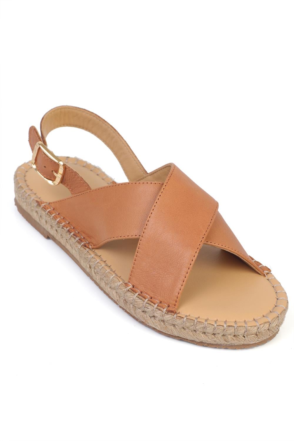 Capone Lilian Genuine Leather Espadrille Sole Women Tan Sandal