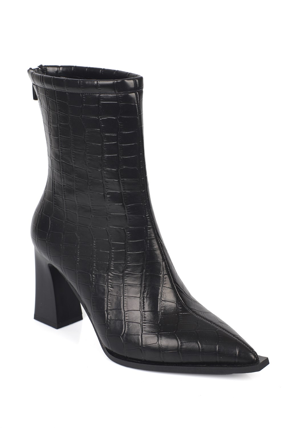 Capone Lizzie Pointed Toe Block Heel Back Zip Elegant Women Black Ankle Boot
