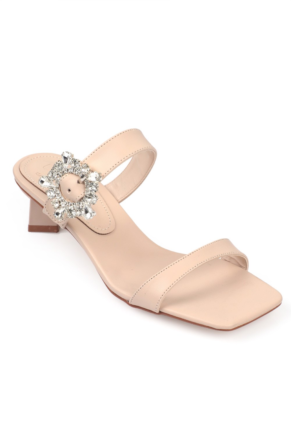 Capone Low Heel Crystal Embellished Women Ecru Sandals