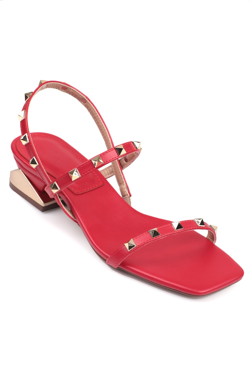 Capone Low Heel Slingback Blunt Toe Spike Detail Women Red Sandals