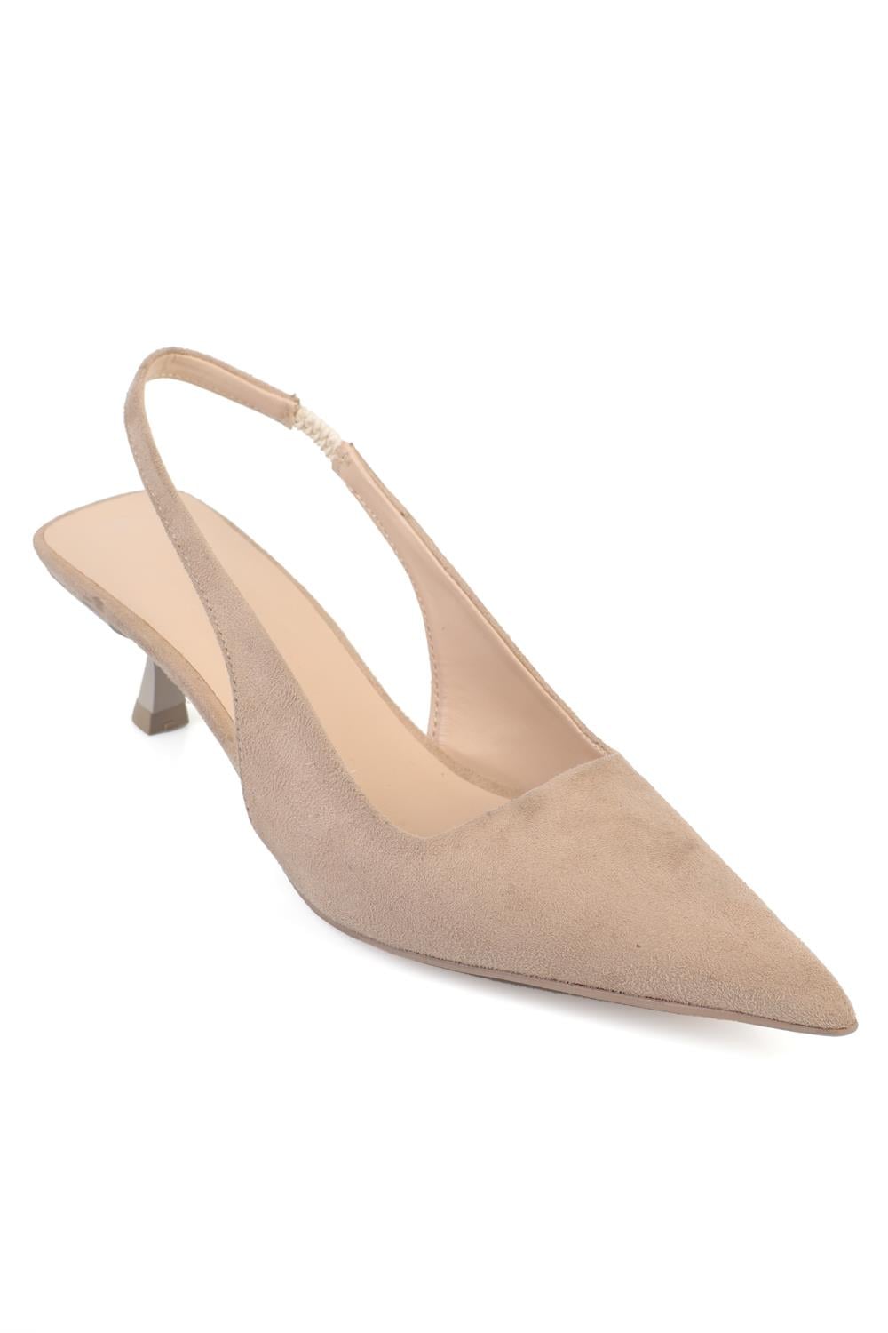 Capone  Lynett Pointed Toe Mid Heel Square Back Slingback Women Sued Beige Shoe