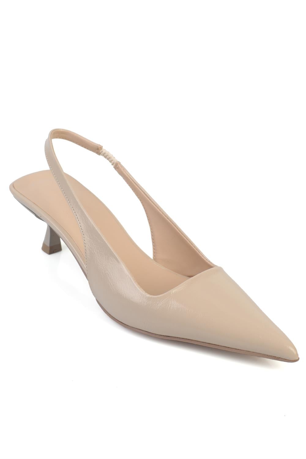 Capone  Lynett Pointed Toe Mid Heel Square Back Slingback Women Beige Shoe