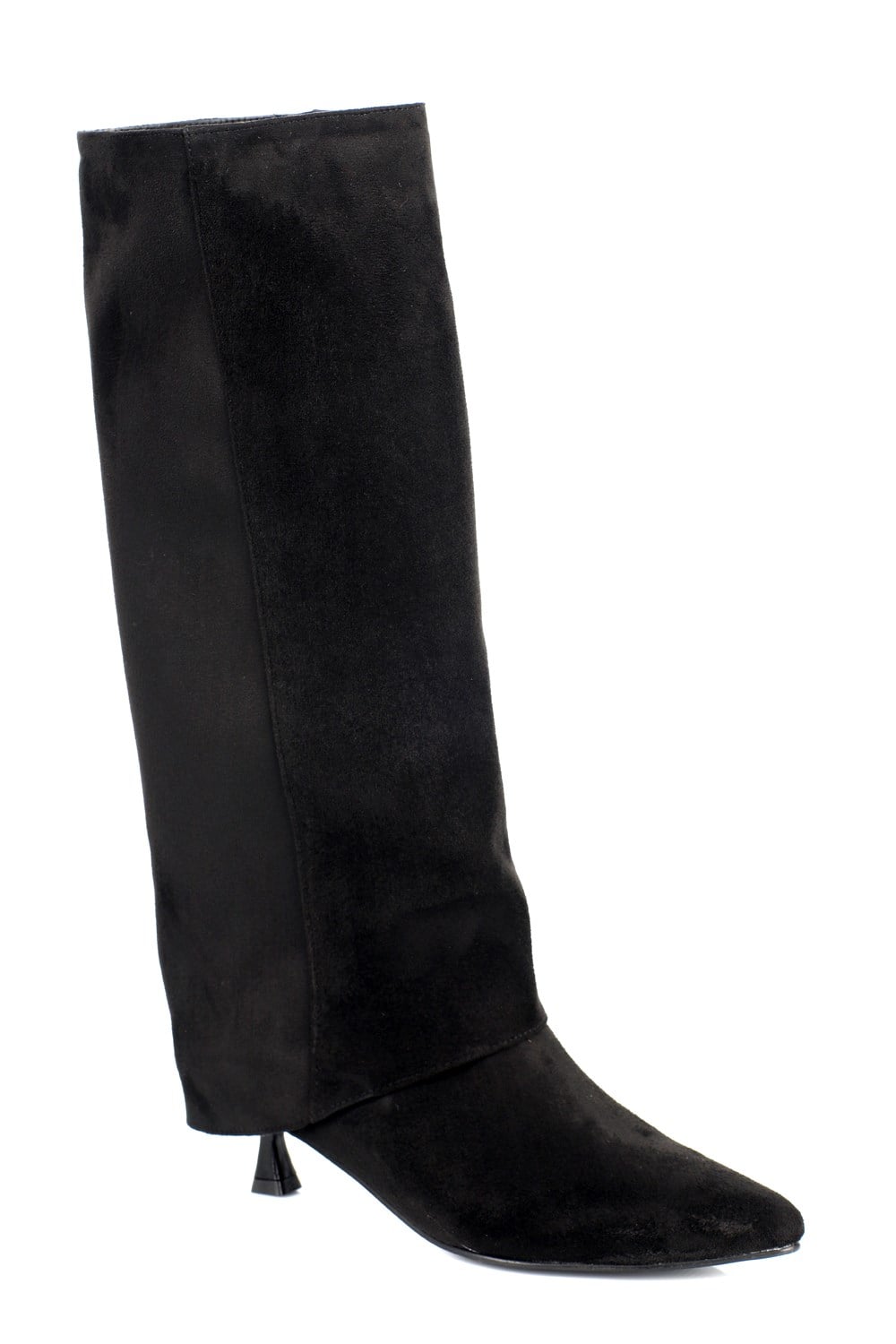 Capone Lynnet Pointed Toe Fold-Over Cuff Women Sued Black Boot
