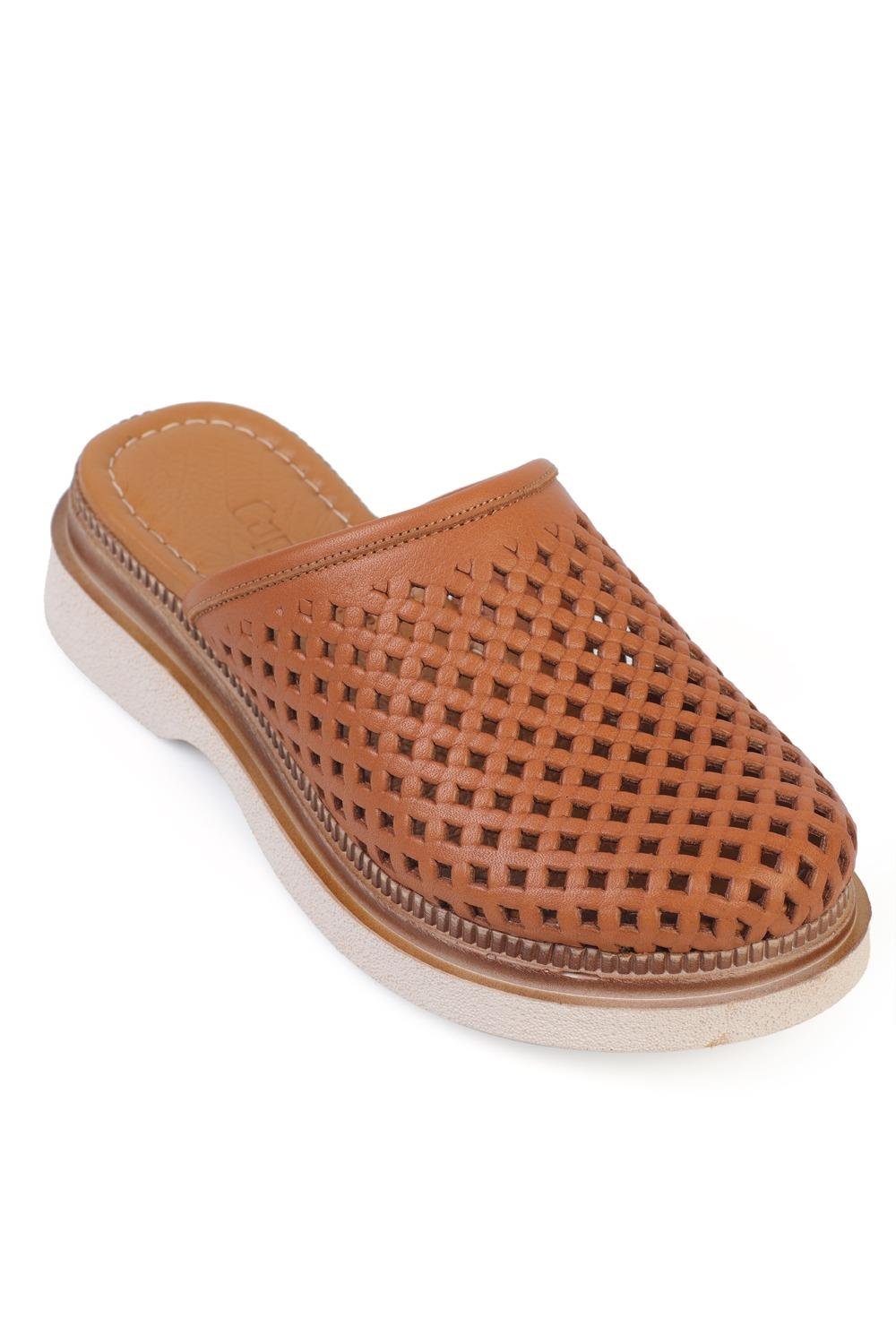 Capone  Madelle Genuine Leather Wedge Heel Studded Women Tan Clog