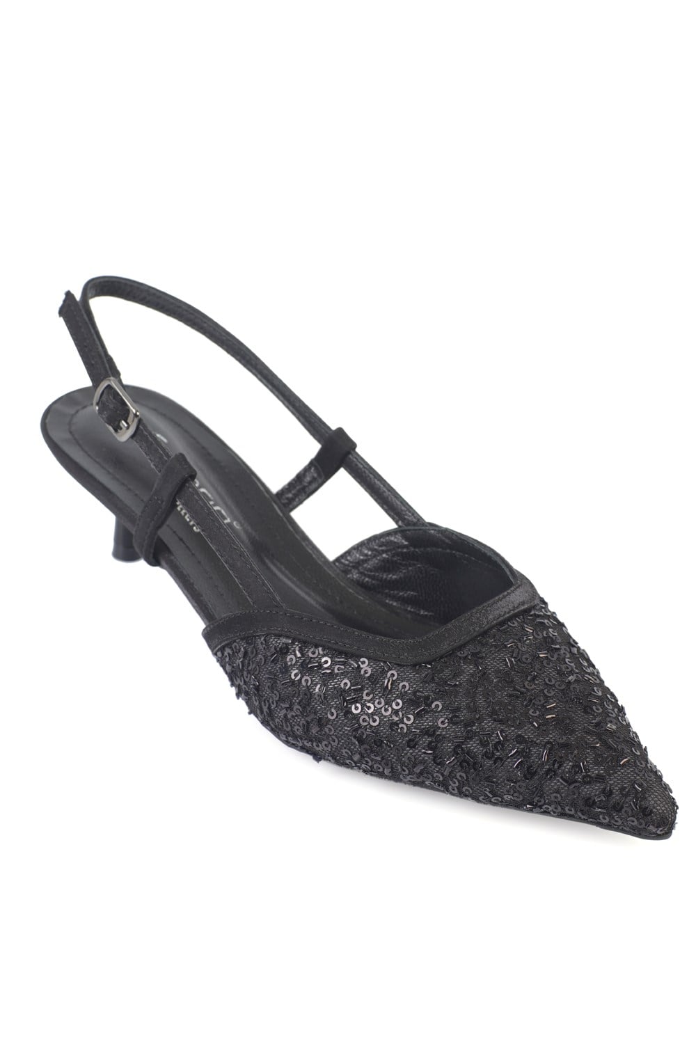 Capone Marianna Genuine Leather Lined Sequin Open Back Women Black Shoe