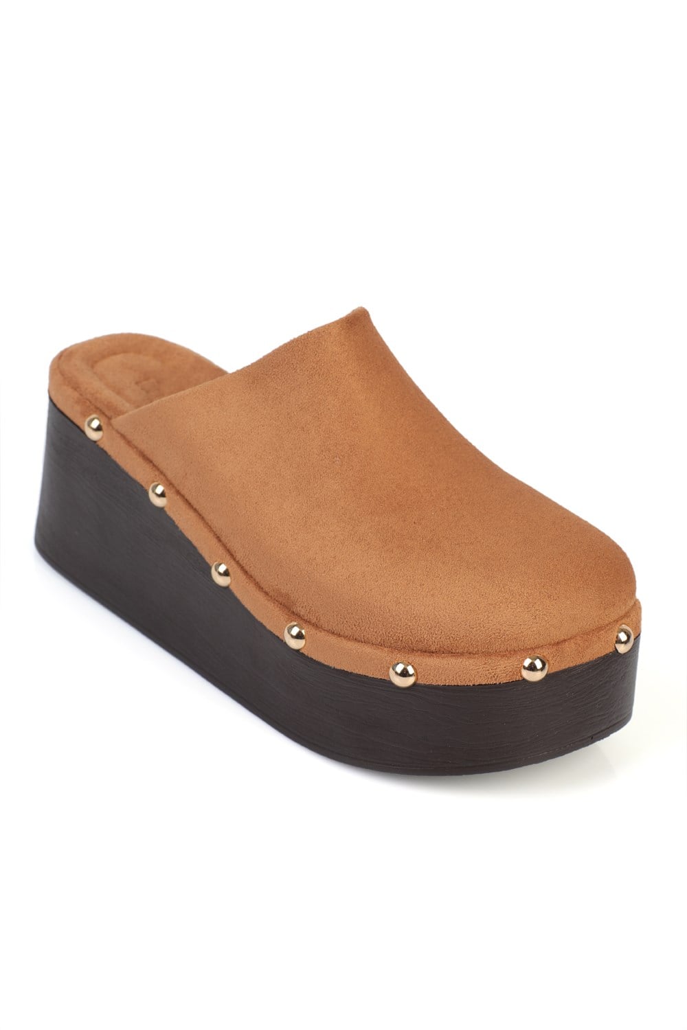 Capone Marlane Wedge Heel Closed Toe Suede Look Women Sued Tan Clog