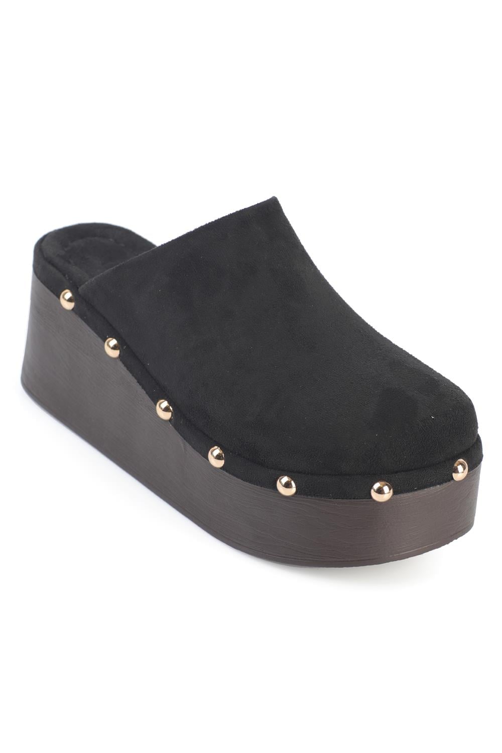 Capone Marlane Wedge Heel Closed Toe Suede Look Women Sued Black Clog