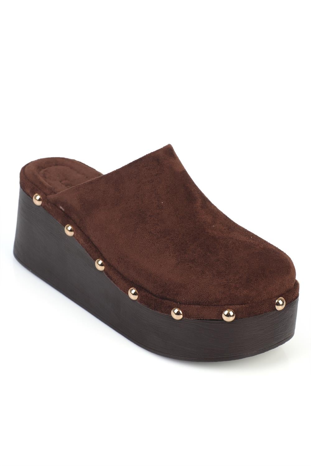 Capone Marlane Wedge Heel Closed Toe Suede Look Women Sued Brown Clog