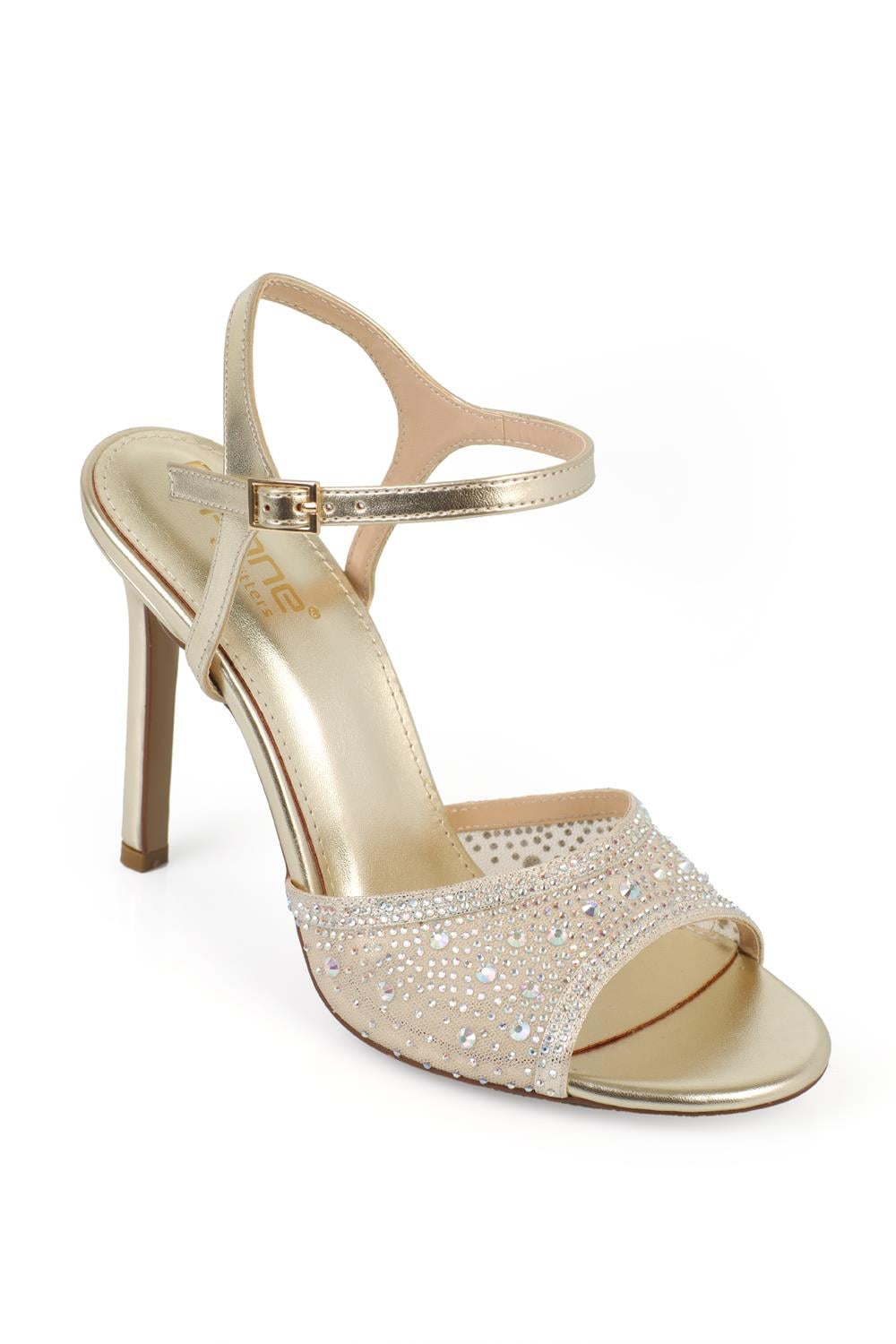 Capone Marney Crystal Embellished High Heel Ankle Strap Women Metallic Gold Wedding Shoe