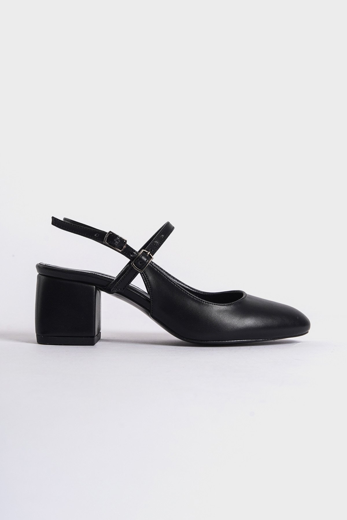 Capone Mary Jane Open Back Round Toe Belted Women Black Shoes