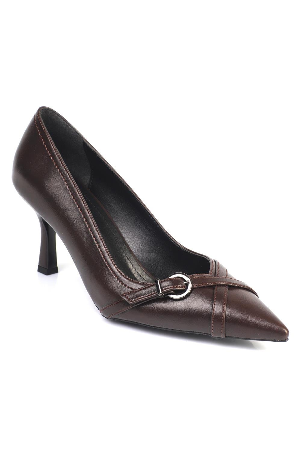 Capone Medium Heeled Buckled Casual Women Brown Heeled Shoes