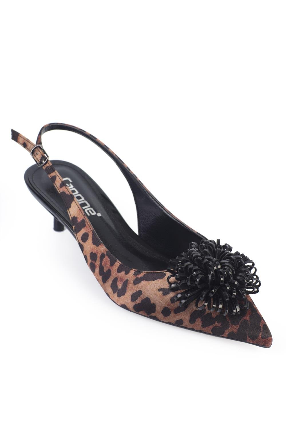 Capone Medium Heeled Floral Pointed Toe Open Back Women Leopard Shoes