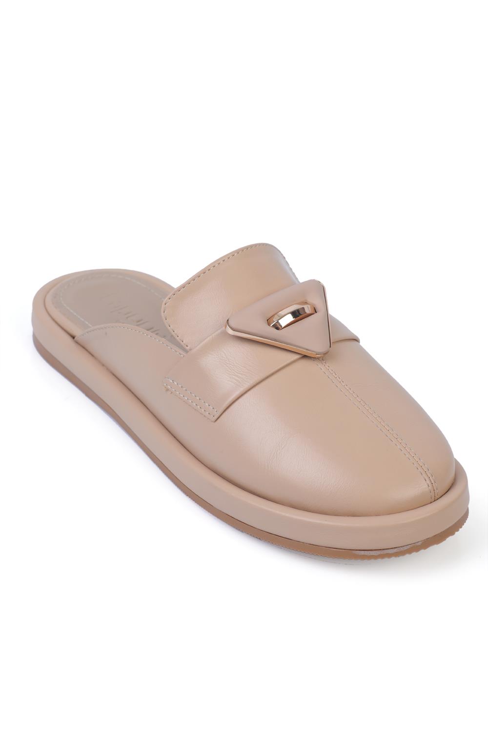 Capone Metal Accessorized Closed-Toe Women Beige Sandals