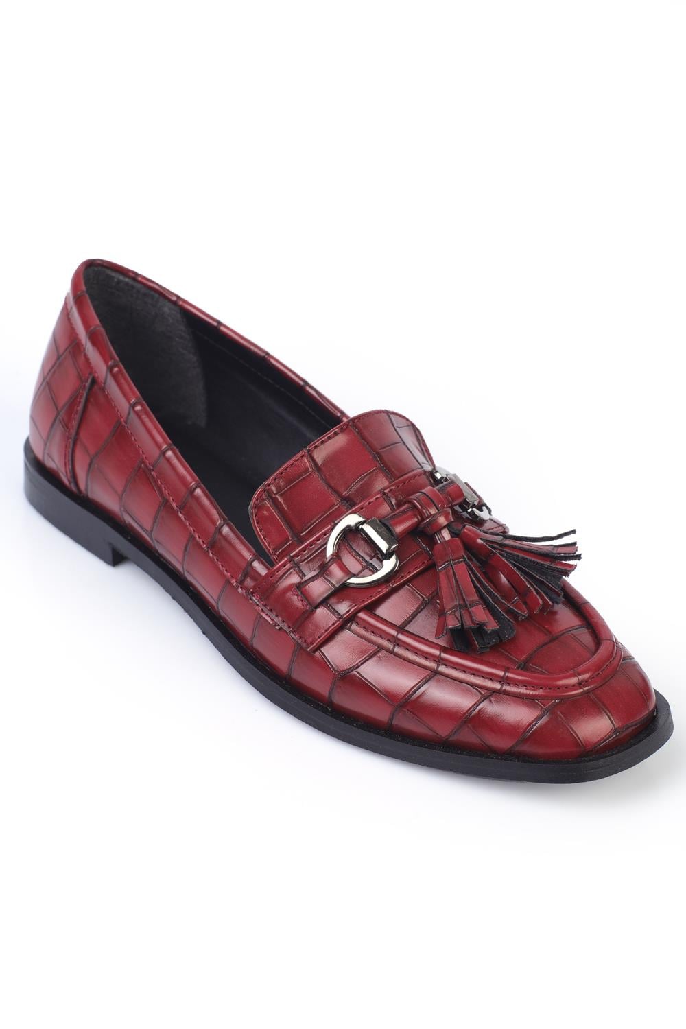 Capone Metal Buckle Tassel Women Burgundy Loafer