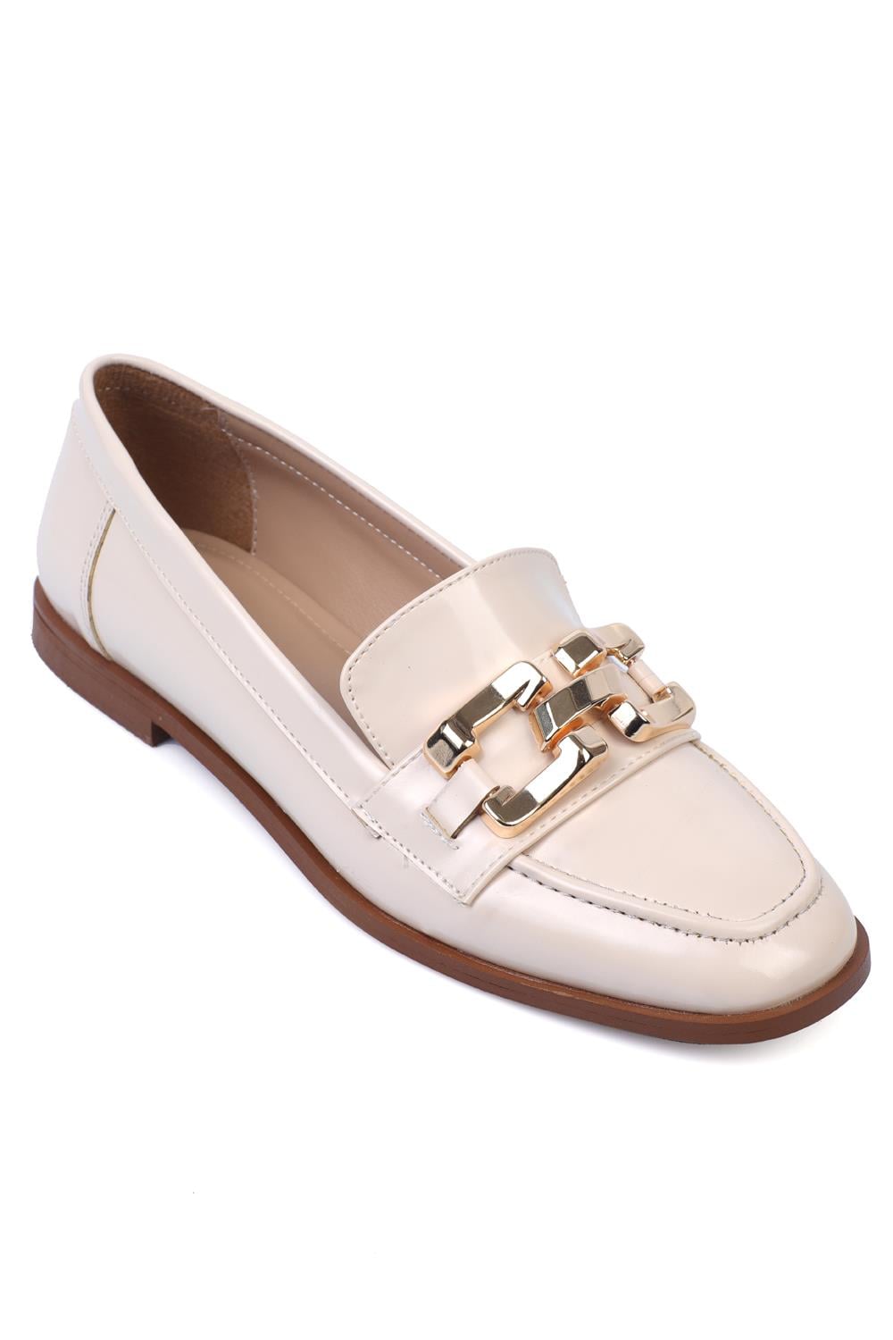 Capone Metal Buckled Women Beige Loafers