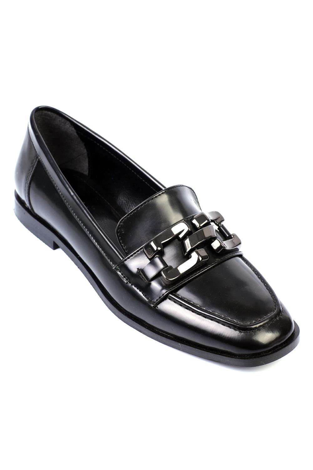 Capone Metal Buckled Women Black Loafers