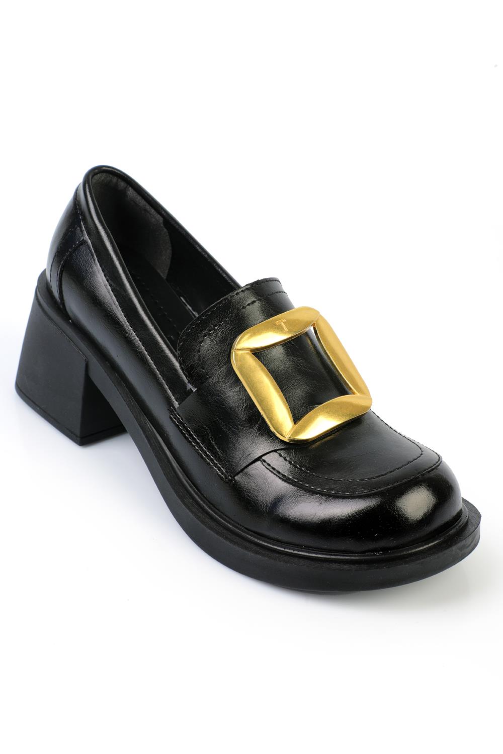 Capone Metal Buckled Women Black Loafers