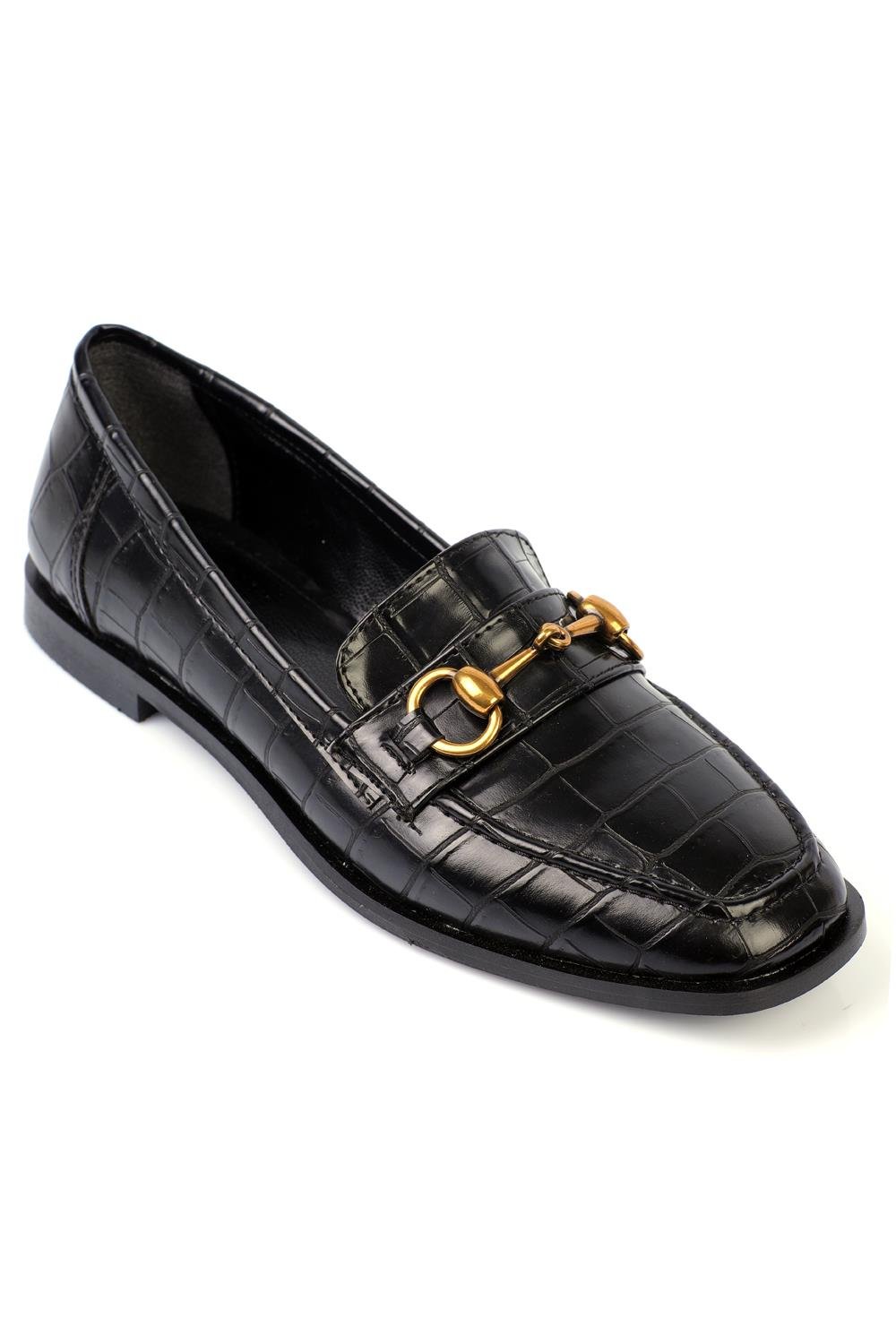 Capone Metal Buckled Women Black Loafer