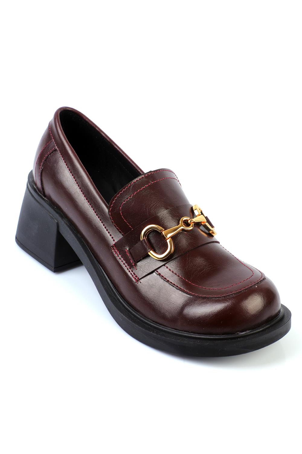 Capone Metal Buckled Women Burgundy Loafers