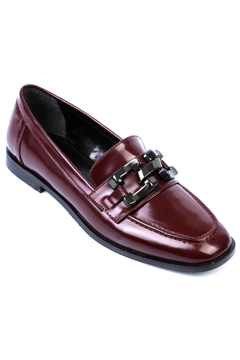 Capone Metal Buckled Women Burgundy Loafers