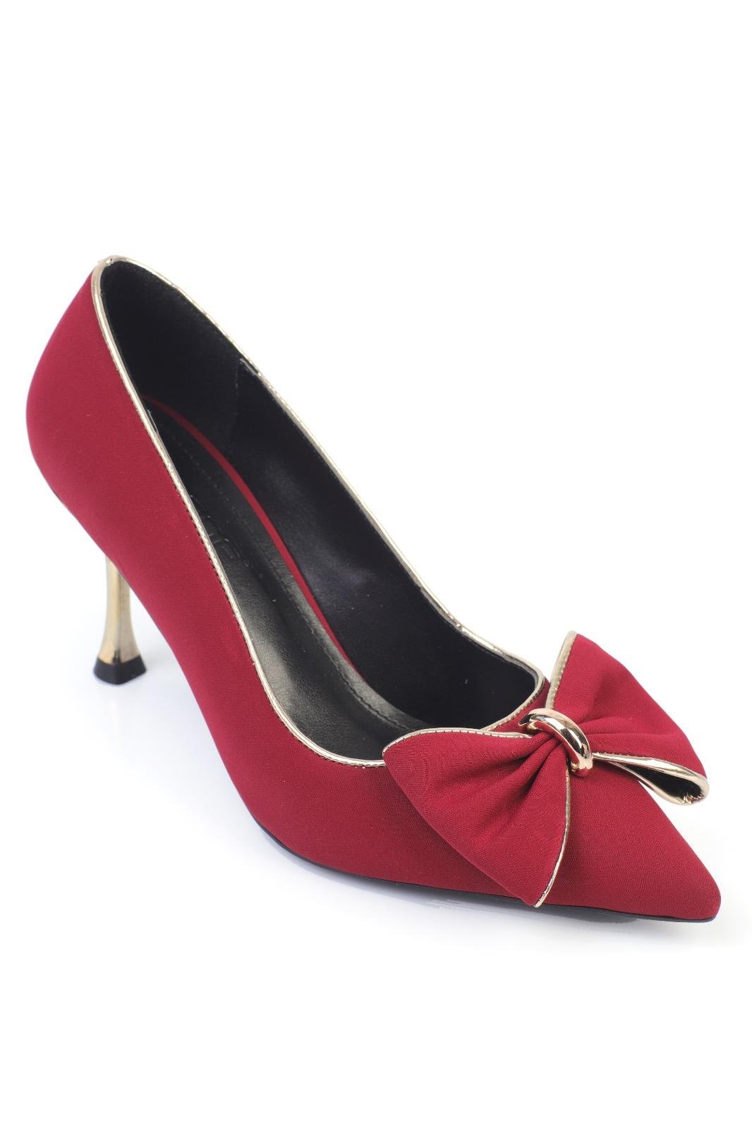 Capone Metal Mid-Heeled Bow Tie Satin Women Red Shoes