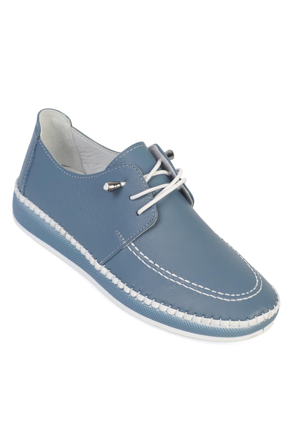 Capone Michele Genuine Leather Soft Comfort Sole Women Denim Blue Ballet Flat