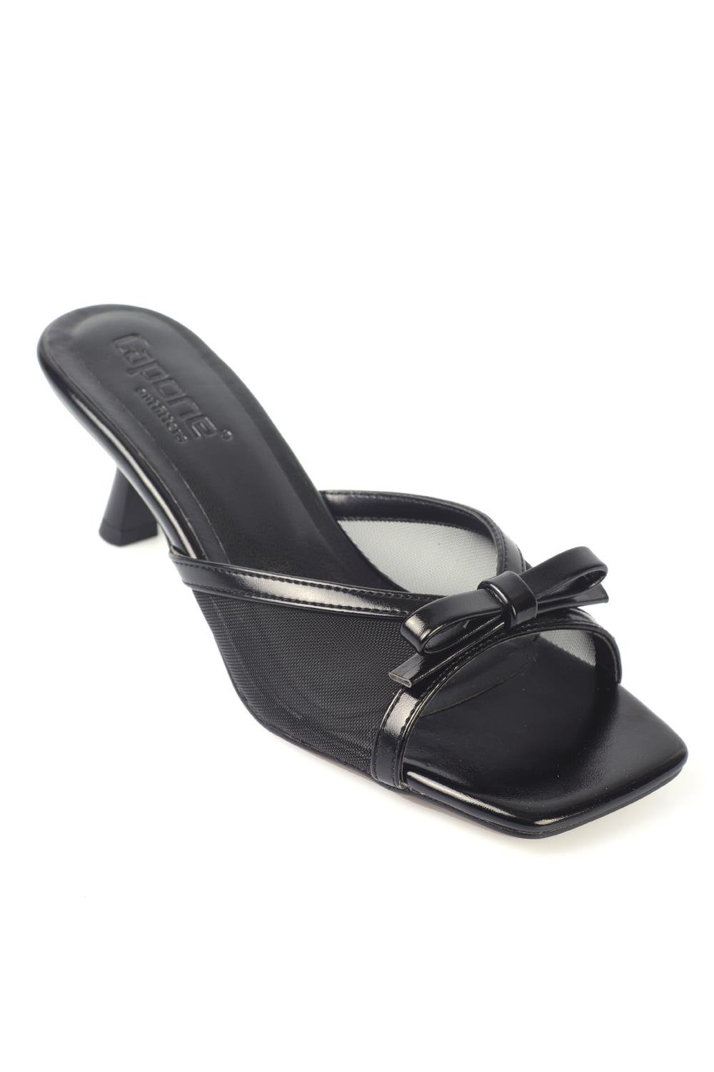Capone Mid Heel Mesh Bow Women Black Sandals