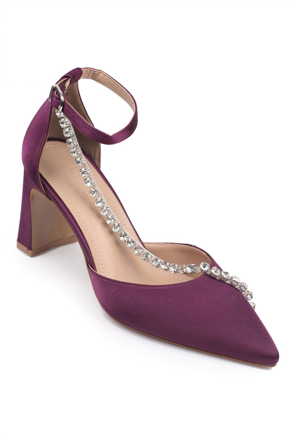 Capone Mid Heel Pointed Toe Cristal Embellished Slingback Satin Women  Purple Shoes | caponeoutfitters.com