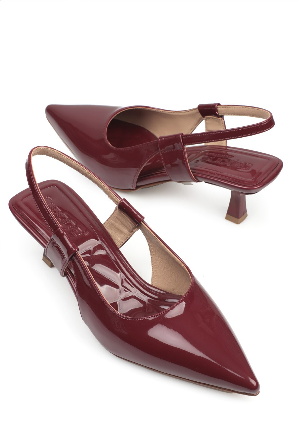 Capone Mid Heel Pointed Toe Slingback Patent Leather Mid Heel Women  Burgundy Shoes