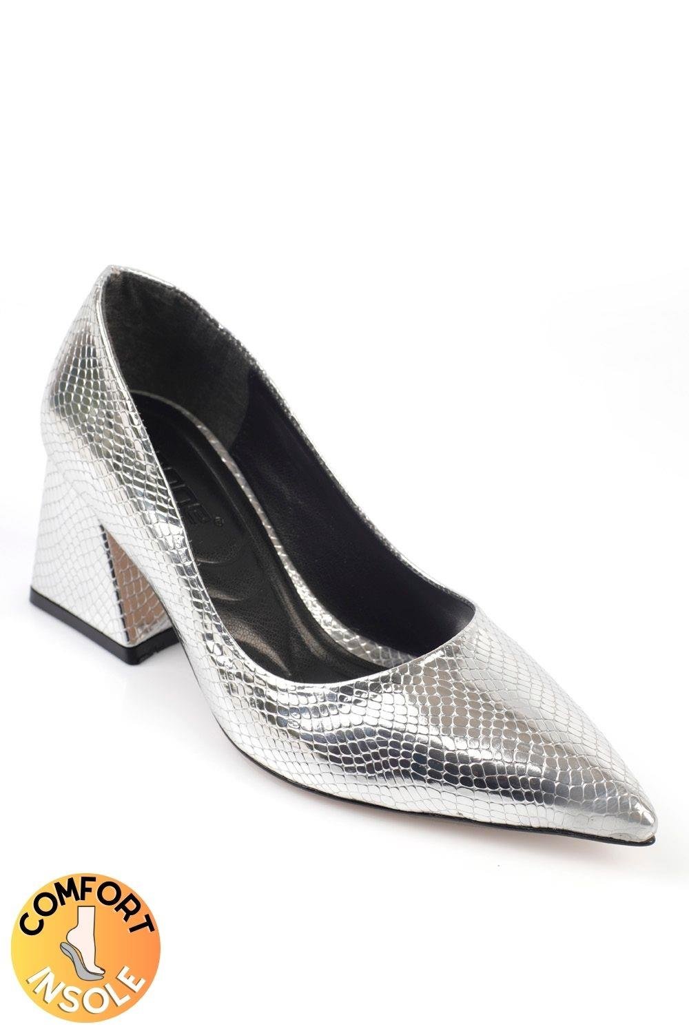 Capone Mid Heel Soft Padded Insole Women Silver Shoes