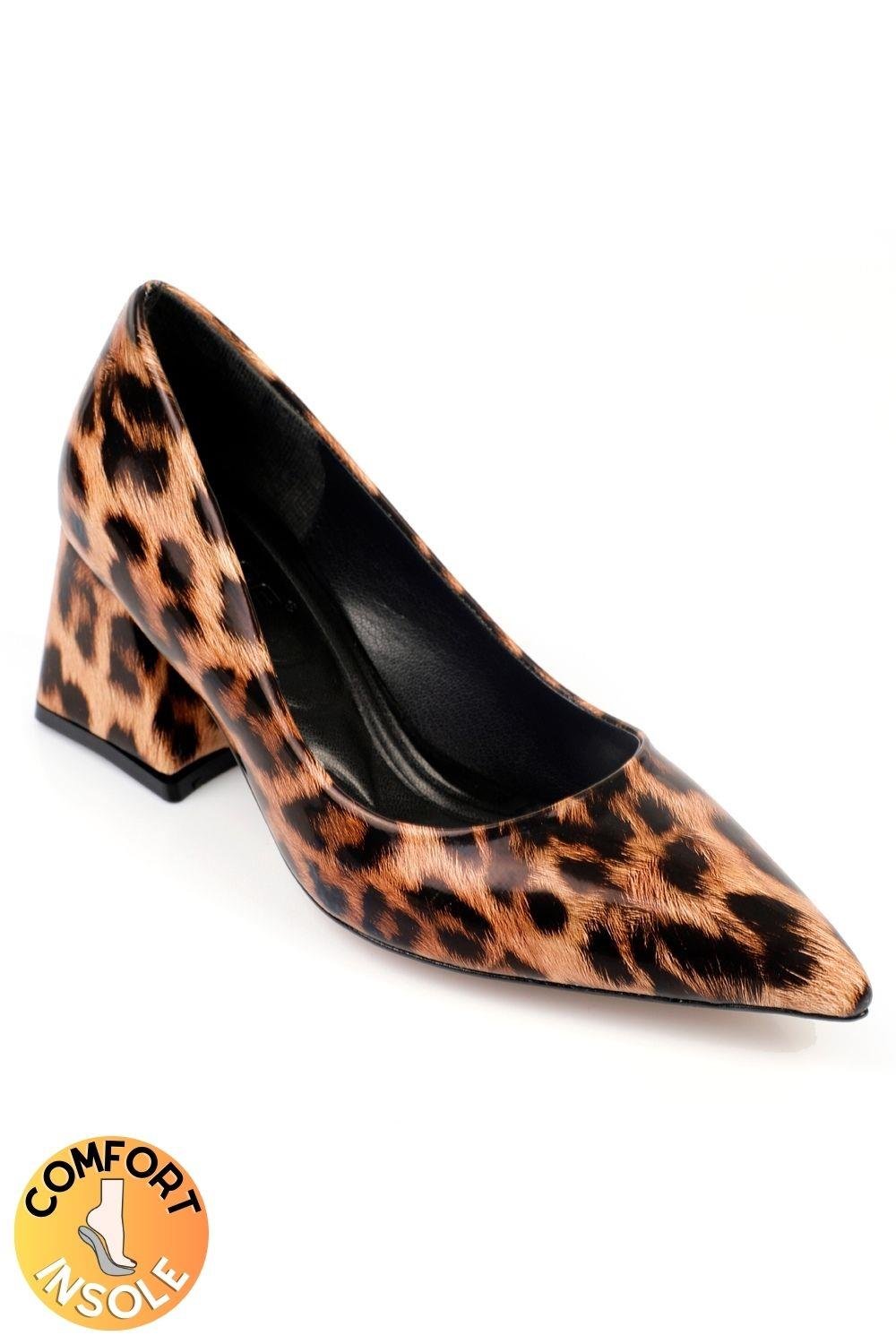 Capone Mid Heel Soft Padded Insole Women Leopard Shoes