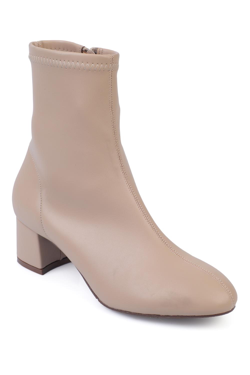 Capone Mid-Heeled Round-Toe Women Beige Stretch Boots