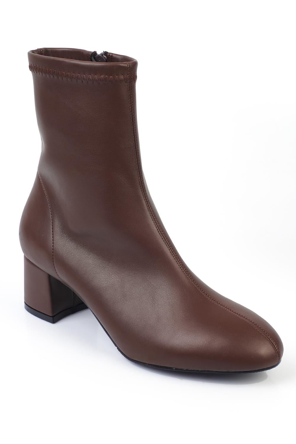 Capone Mid-Heeled Round-Toe Women Dark Brown Stretch Boots