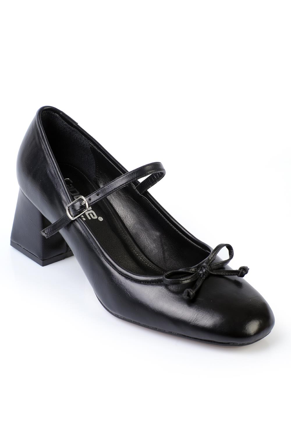 Capone Mid-Heeled Strap Women Black Shoes