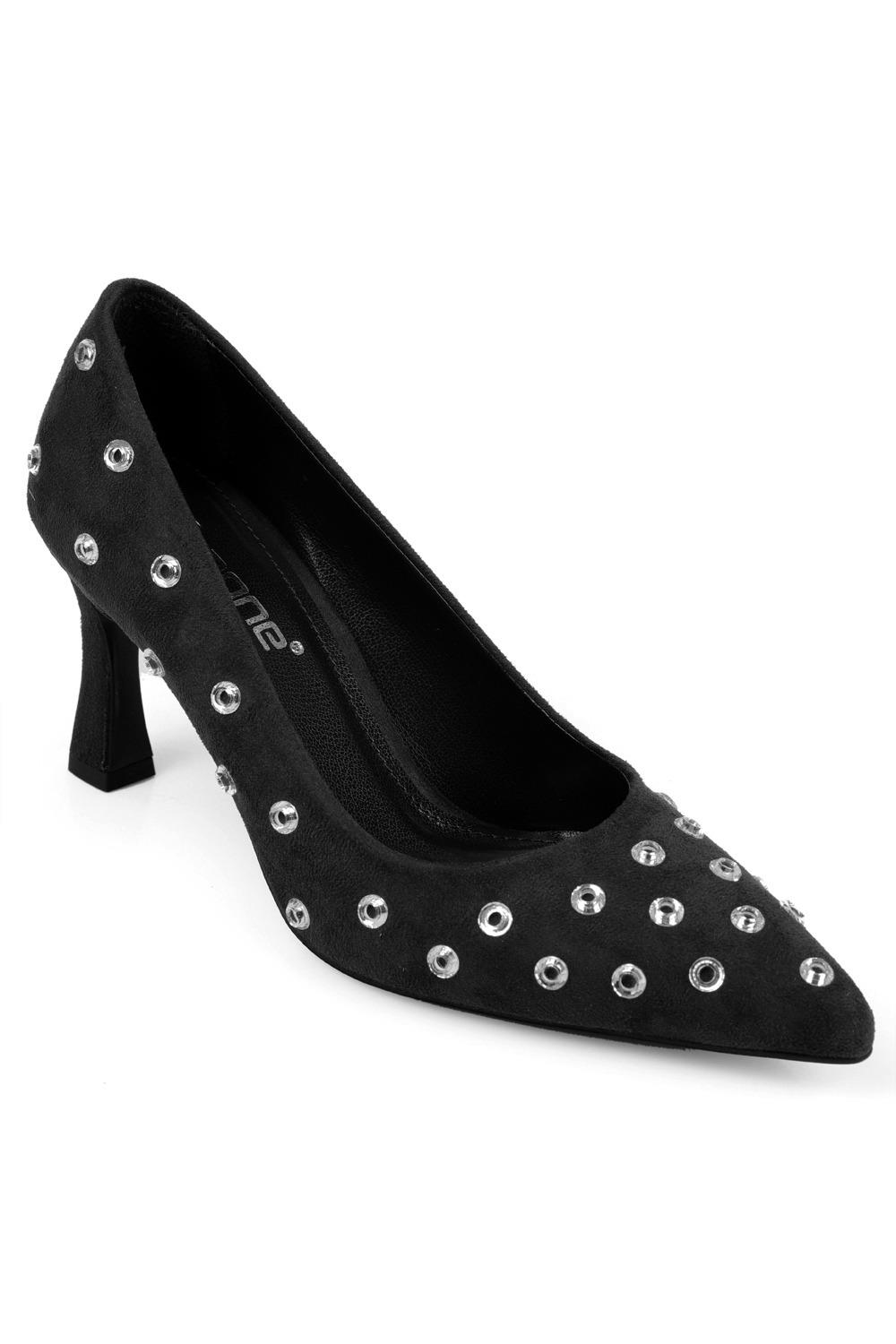 Capone Mid-Heeled Studded Velvet Women Black Stiletto