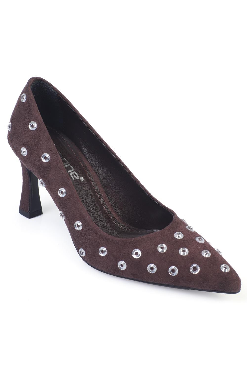Capone Mid-Heeled Studded Velvet Women Brown Stiletto