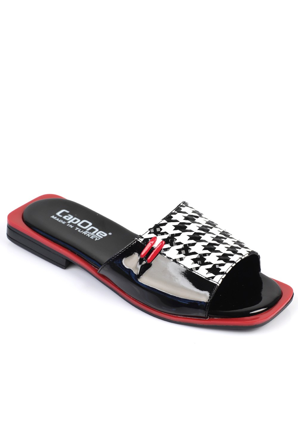 Capone MİLA Single Band Two Part Houndstooth Pattern Woman Sandals