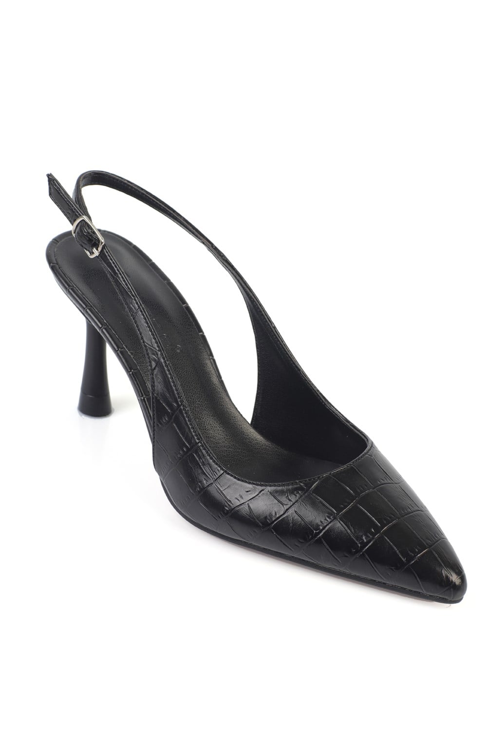 Capone Moina Pointed Toe Mid Heel Slingback Women Black Shoe