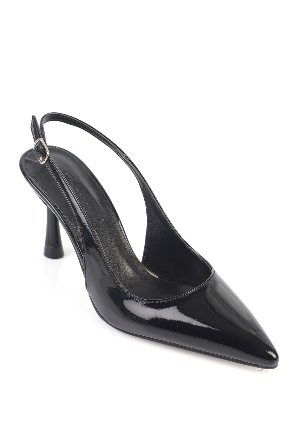 Capone Moina Pointed Toe Mid Heel Slingback Women Patent Black Shoe