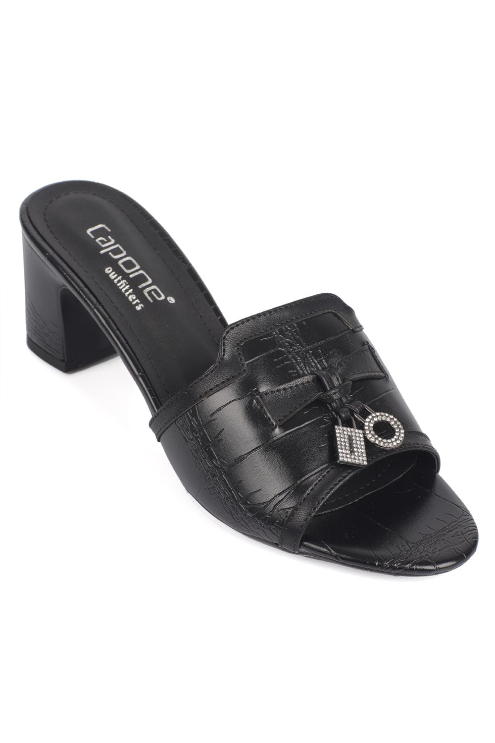 Capone Nady Mid Heel Crystal Embellished Accessory Single Band Women Black Sandal